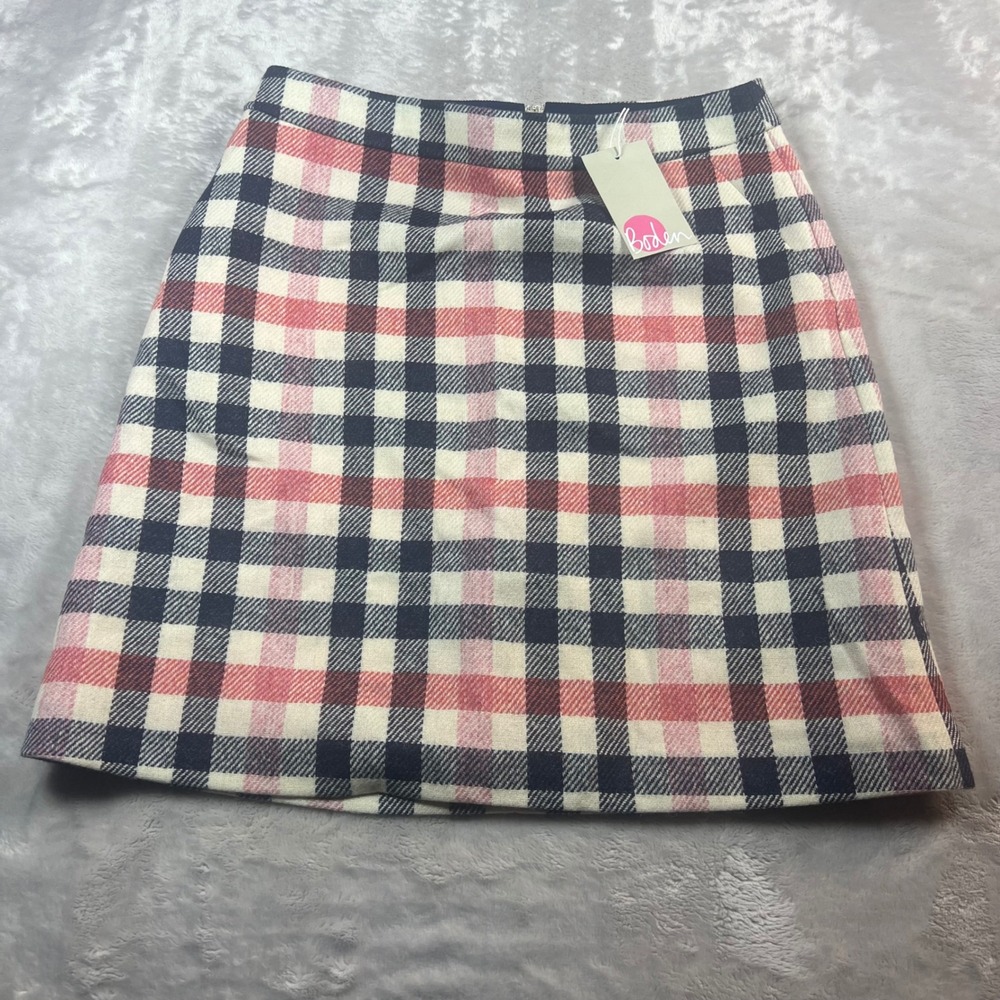 NWT Boden Women's 6 Regular Mini Skirt Pink Navy Plaid British Tweed Wool T0020